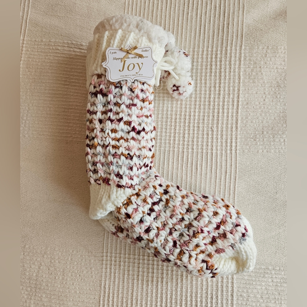 Cozy Multicolor Knit Slipper Socks With Anitslip Dots Womens Size 4-10